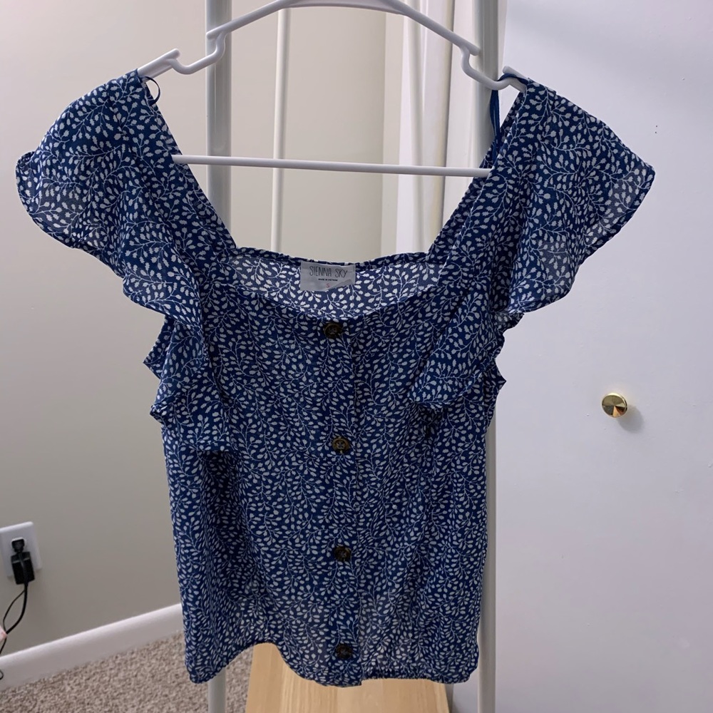 Blue and White Small Blouse Top